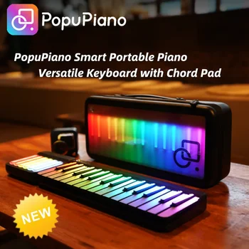 Портативное пианино PopuPiano Smart со светодиодной подсветкой, 29 клавиш, 7 октав, многофункциональная накладка для аккордов, бесплатное игровое приложение Popubag, поддержка Bluetooth