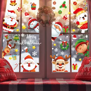 Рождественские наклейки на стену, Наклейка на окно, Санта-Клаус, Снежинка, Лось, Стеклянная наклейка, Наклейка на окно из ПВХ, Веселые Рождественские Украшения, подарки