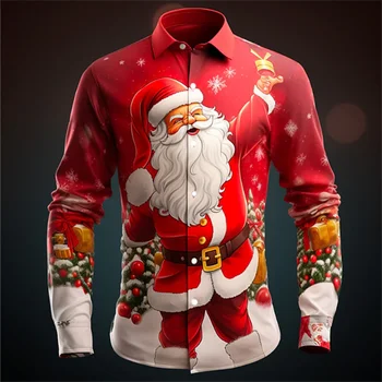 Повседневная мужская рубашка Санта-Клауса, повседневная осенне-зимняя рубашка с длинным рукавом фиолетового бордового цвета, роскошная мужская одежда, Рождество