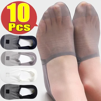 10шт = 5 пар повседневных носков для мужчин Невидимый носок с глубоким вырезом Силиконовые нескользящие носки до щиколоток Летние дышащие тапочки-лодочки