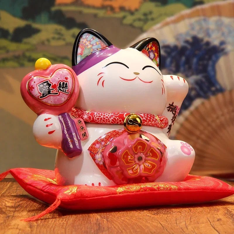 7-Дюймовый Керамический Подарок влюбленной паре Lucky Fortune Cat, Сувениры Maneki Neko, Фигурка в виде цветов персика, Украшение для копилки для монет
